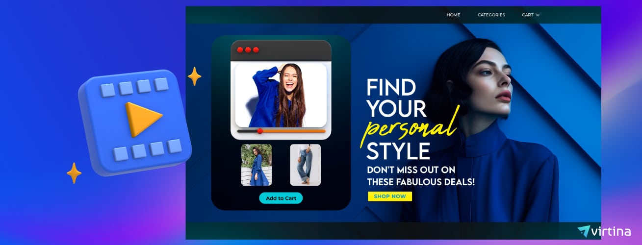 BigCommerce storefront featuring an embedded Firework shoppable video widget with product overlay and real-time video playback.
